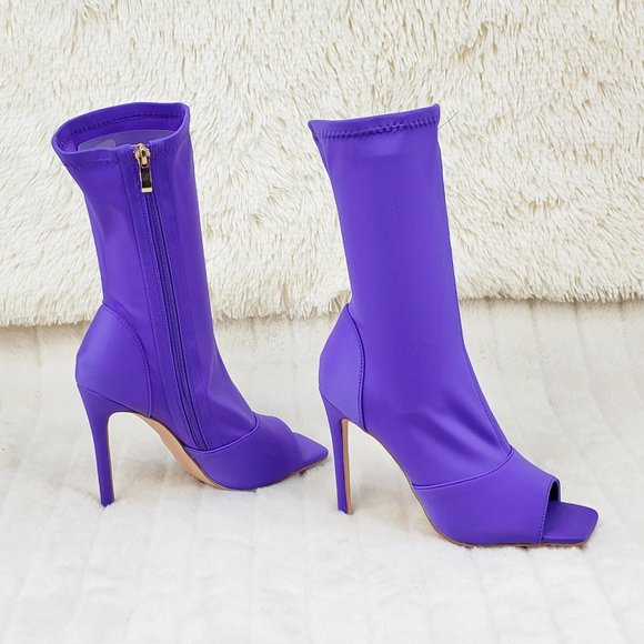 Purple Stretch Square Open Toe Ankle Boots - Picture 5 of 11